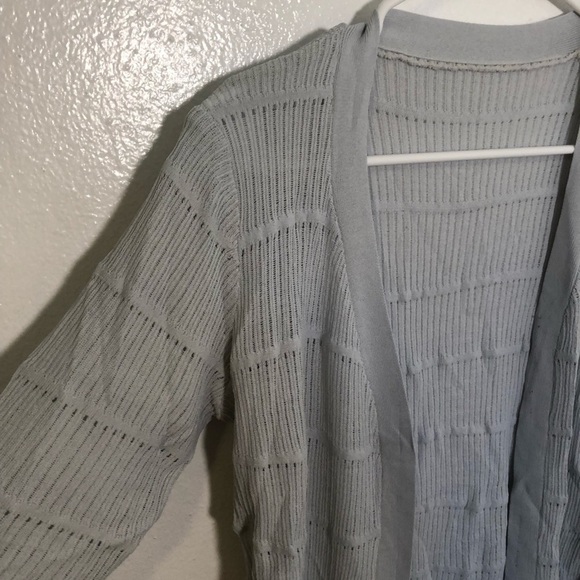 Open Cardigan Sweater 3/4 Sleeve Loose Open Knit Blue Gray - Picture 5 of 9